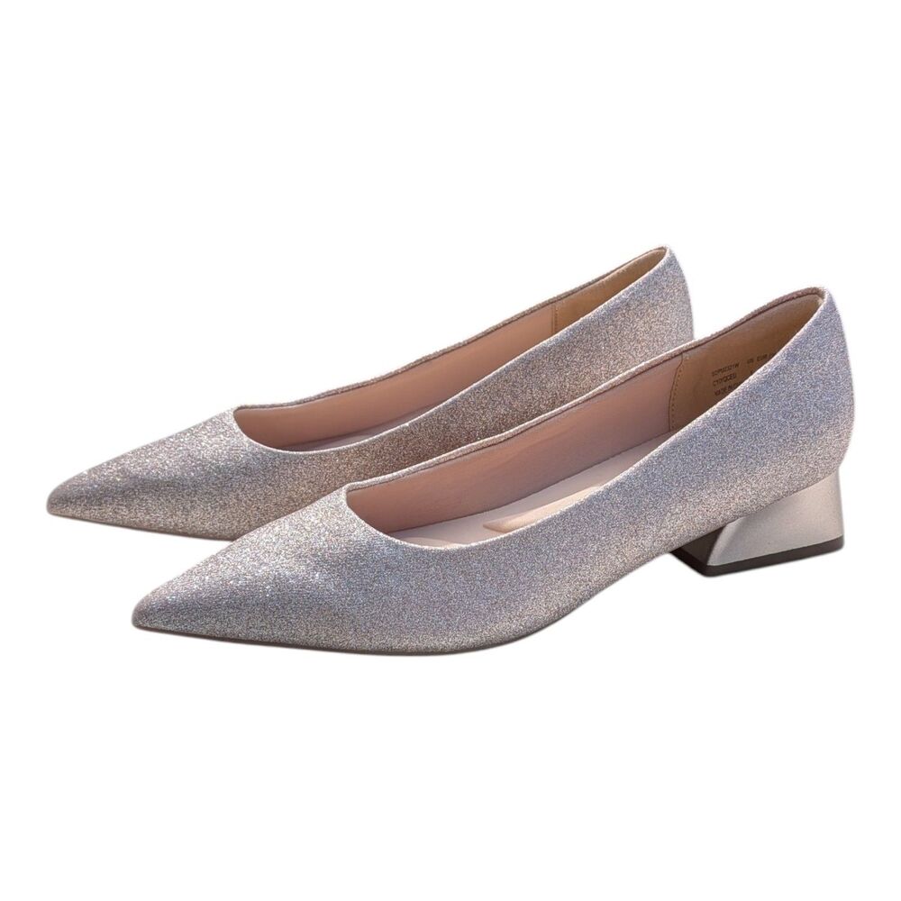 Dream Pairs Gold Glitter Low Block Dress Heels Size 8 Metallic Wedding Bride EUC